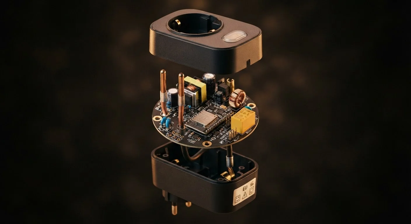 EMS Smart Plug internal technology showing energy monitoring chipset