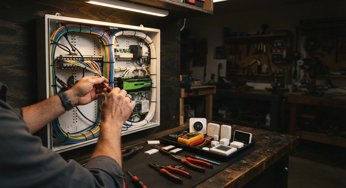 Professional smart home installation in progress